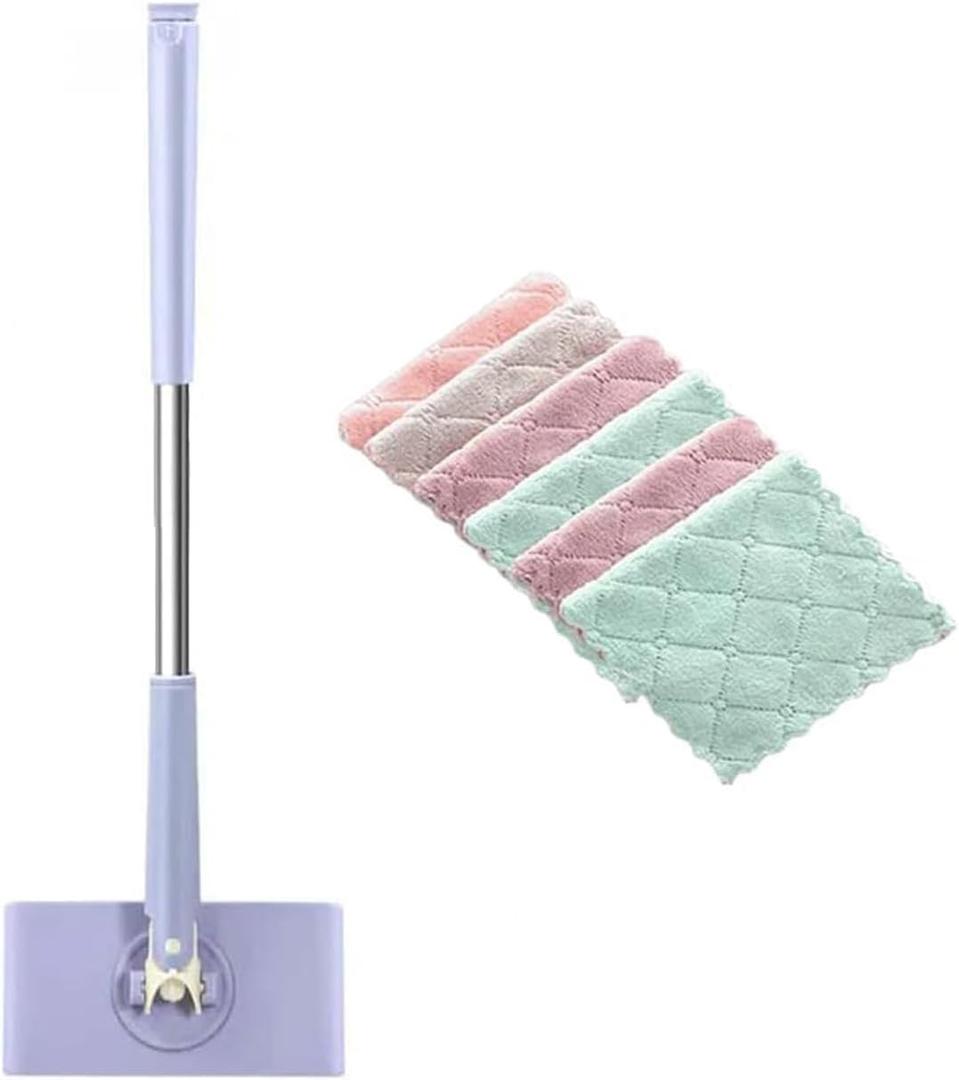 Snap Grip Mini Mop,Cloth Changing Mini Mop,27inch Long Handle Mopping Stick,360° Swivel Head,Dry and Wet Use,Ideal for Tight Corners,Tile,and Hardwood (White,6 Cloth)