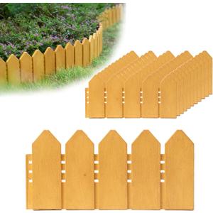 Landscape Edging Kit 6.7 in Tall Decorative Double-Sided Wood-Look Fence Garden Border, Flower Bed Edging with 30 Anchoring Spikes, 13.9 Foot Kit (Wood)