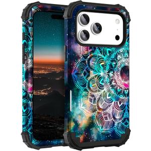 Hocase for iPhone 17 Pro Max Case, Heavy Duty Shockproof Protection Soft Silicone Rubber+Hard Plastic Bumpers Hybrid Protective Case for iPhone 17 Pro Max 2025 - Mandala in Galaxy