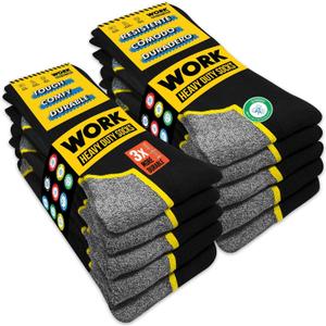WORK Socks for Men Crew Length Black Socks 6/10 Pairs (Large)