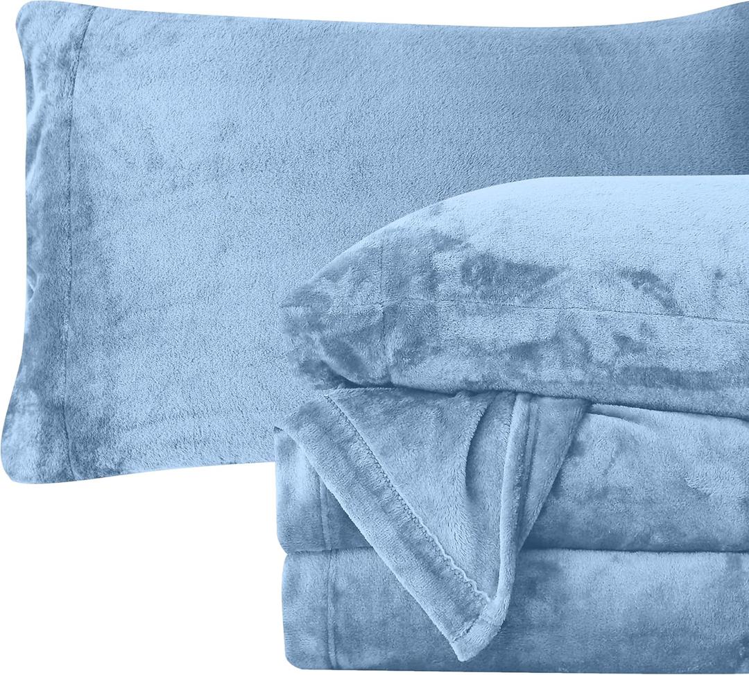 Elegant Comfort Luxuriously Soft 4-Piece Velvet Plush Flannel Sheet Set - Premium Quality - Cozy Warm, Anti-Static, Non Pilling Fuzzy Velvet Flannel Fleece Deep Pocket Sheet Set - Full, Denim Blue