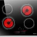 4 Burner Electric Cooktop - 24 Inch Electric Stove Top 6000W High Power Built-in, Ceramic Cook Top with Safety Lock, 99 Min Timer, Sensor Touch, 220V - 240V Hard Wired (No Plug)