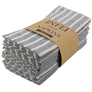 INFEI Broad Striped Cotton Blended Dinner Cloth Napkins - Set of 12 (17 x 17 inches) - for Events & Home Use (Navy)