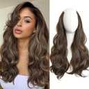 FAVE Clip in Hair Extensions V-Shaped Hair Extension Sandy Brown Highlight Wavy Hair Extensions Soft Extensions for Women Synthetic 20 Inches Clip in Extensions for Daily Use
