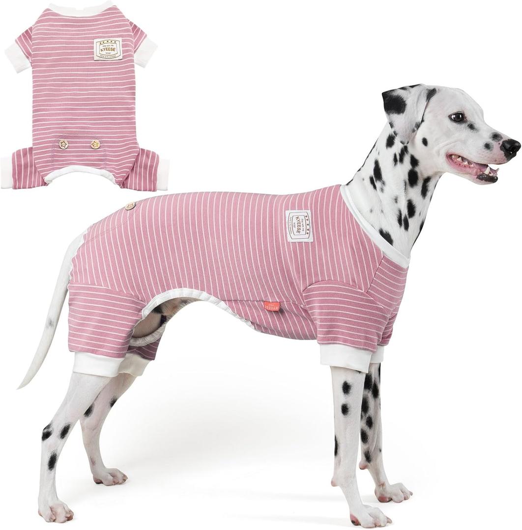 KYEESE Dog Pajamas Striped Clothes Pet PJS Lightweight Doggie Jammies 4 Legs Outfit Soft Dog Pajamas Cozy Pet Clothes Onesie Comfortable PJS for Medium Dogs Doggie Onesie,Green Striped, XX-Large (2XL(40-60lbs), 2# Pink Stripe)