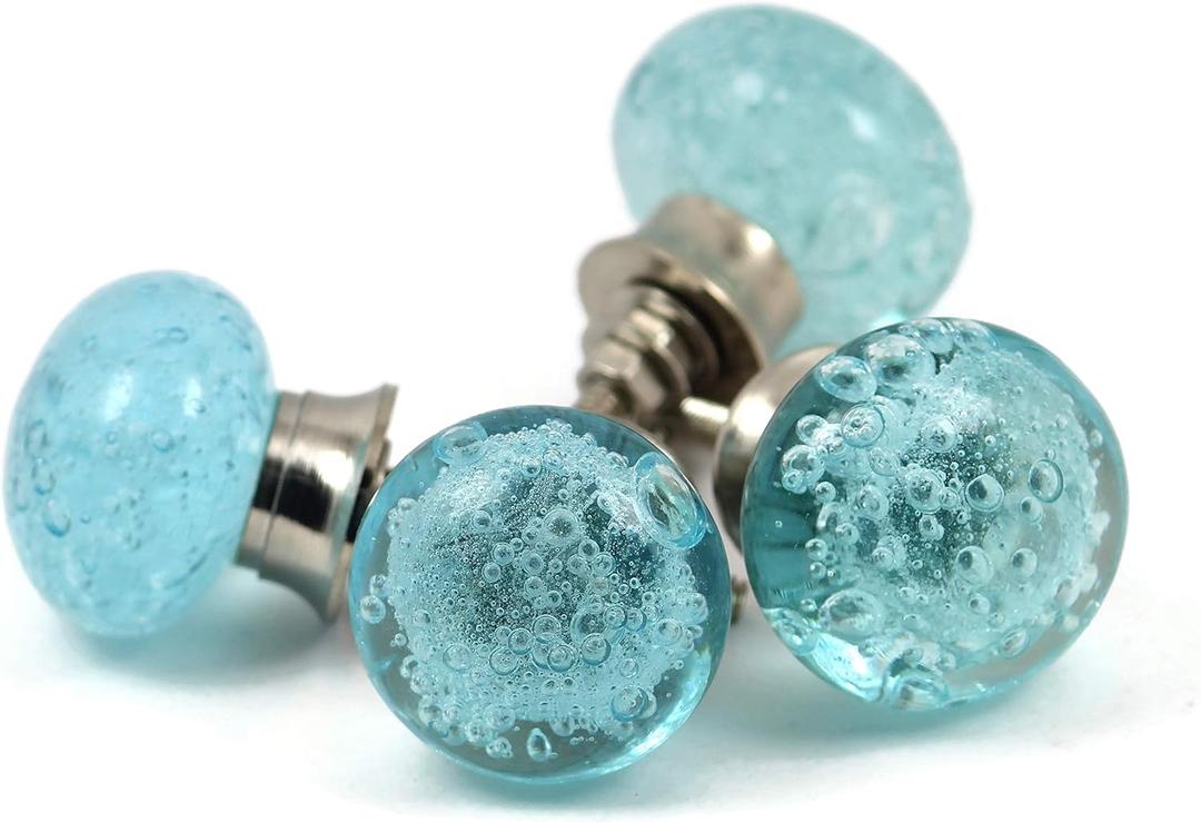 owl craft Door Knobs Set of 6 Blue Bubble Round Glass knobs - Blue knobs - Crystal Glass knob - Cabinet knobs - Drawer knobs - Handle knobs