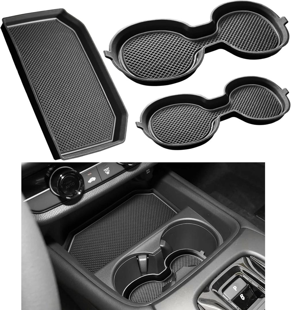 For Honda HRV Accessories 2026 2025 2024 2023 Cup Holder Inserts Center Console Liner 3D Silicone Cup Holder Coasters Protector Mat Pad Non-Slip Interior Decoration for HRV 3Pcs (Gray)