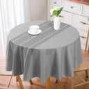 Vonabem 100% Waterproof Round PVC Tablecloth, Vinyl Table Cloth Cover with Flannel Backing Oil Spill Proof Wipeable Table Cloths for Indoor Outdoor (Gray Line,60in Round)