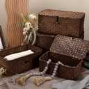 Woanger Set of 4 Wicker Storage Baskets OrganizerHandwoven Storage Bins with Lid for Organizing, Home Utility Box for Home Office Supplies Multipurpose Container(Coffee)
