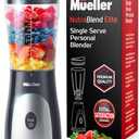 Mueller Personal Blender for Shakes and Smoothies with 15 Oz Travel Cup and Lid, Juices, Baby Food, Heavy-Duty Portable Blender & Food Processor, Black, Set of 5