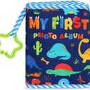 Baby's My First Family Album Soft Photo Cloth Book Blue Dinosaur My First Book of Photos Baby Memory Album Gift Holds 4x6 Pictures for Babies Newborn Toddler & Kids Baby Shower
