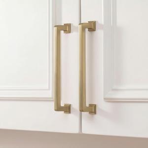 homdiy 5 Pack 6-5/16 Inch Champagne Bronze Cabinet Pulls, Solid Heavy-Duty Zinc Alloy Kitchen Handles, Gold Cabinet Handles Modern Square Drawer Pulls for Cupboard, Dresser, Wardrobe (MISSING 2)