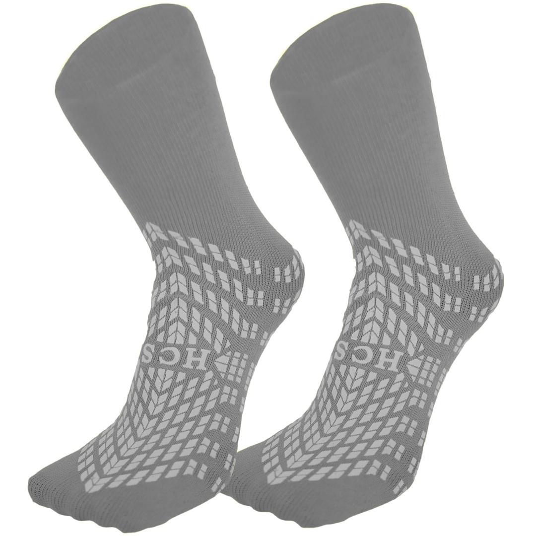 HCS Non-Slip Hospital Socks with Grips for Women & Men (6 Pairs) - 360 All-Around Tread Non-Slip Sock for Elderly/Seniors - Hospital Grip Socks, Fall Risk Patient Slippers (Gray, Regular) (Universal, Grey)
