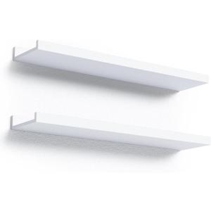 Boswillon 23.6 Inches Long Floating Shelves, 2 Set Modern White Wall Shelf for Bedroom, Nursery Book Shelf with Lip, Picture Ledge Shelf for Living Room, Bathroom, Kitchen