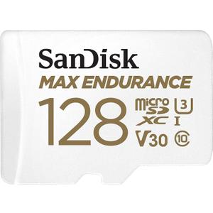 SANDISK 128GB High Endurance Video microSDXC Card with Adapter for dash cam and home monitoring systems  C10, U3, V30, 4K UHD, Micro SD Card  SDSQQNR128GGN6IA