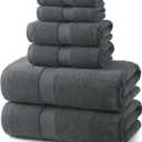 ecolook 6 Piece Bath Towel Set,100% Cotton,Includes 2 Bath Towels 55x28 Inch,2 Hand Towels,2 Washcloths,Soft,Highly Absorbent & Quick Dry for Bathroom, Spa, Gym,Shower and Daily Use,Dark Gray