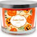 2 x 3 Wick 14oz Pumpkin Scented Orange Candle in Glass Jar with Lid, Large Fall Colored Aromatherapy Gift Candle for Harvest Halloween Home Table Decoration - 60-70 Hours Burning Time