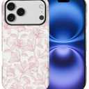 for iPhone 17 Pro Max Case, Aesthetic Pink Lily Hybrid 2 Layer Hard Shell Silicone Protective Pattern Design Case