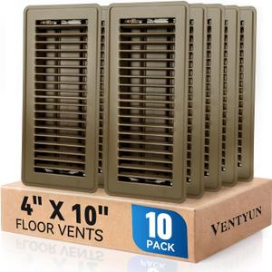 4" x 10" Floor Register Vent Covers 10-Pack, Walkable Powder-Coated Metal Vent Covers with Adjustable Airflow, Curved Safe Edges for Floor/Wall, Brown, 4*10 Inches 10PCS