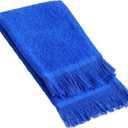 Fringed Reversible Fingertip Hand Towel (Size 11" W x 18" L) Terry Cotton Washcloth Set for Face and Bathroom use. (Royal, 3)
