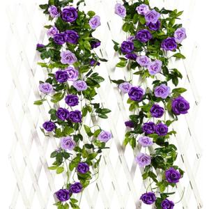 JUSTOYOU 2 Pack (15.8FT) Fake Rose Garland, Artificial Roses Vines Flower Garland Hanging Floral Vine Wedding Home Backdrop Party Arch Arrangement Decoration