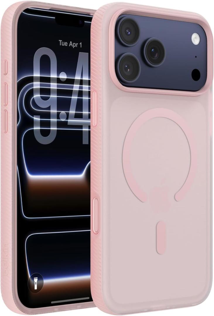 Belkin for iPhone 17 Pro Max Case, Grip, MagSafe Compatible w/Anti-Scratch & Anti-Yellowing Coating, Touch Sensitive Camera Control - Military Grade, Anti-Slip, Magnetic, Shockproof, Protective (Soft Pink)