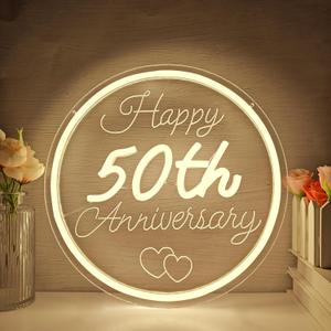 50th Anniversary Neon Sign Dimmable Happy Anniversary Sign Wedding Anniversary Decorations Led Sign Best 50th Gifts for Parents Couples(11.26")