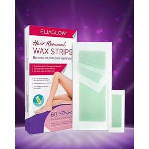 ELIAGLOW Wax Strips for Hair Removal 60 Count, Waxing Strips for Face, Body, Upper Lip, Legs, Bikini, Eyebrow, Chin, Underarm, Facial and Brazilian Waxing Kit for Women