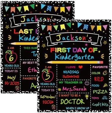 YQUQWN First Day and Last Day of Board First Day of School Sign Double Sided Back to School Board with Marble Border Kindergarten Preschool 1st Grade Supplies Chalkboard for Kids Boys Girls,Set of 2