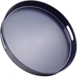 Navy Blue Decorative Serving Tray with Handles, 13 Versatile Ottoman Tray for Coffee Table, Entertaining, Outdoor Patio, Living Room
