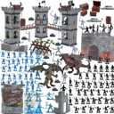 Medieval Castle Knight Toy Soldier Figures Army Men Toys, The Medieval Times Middle Ages DIY Castle Building Toy Piracy Knight Action Figurines with Storage Bag,2 Dragons, 2 Bridges, 1 Map