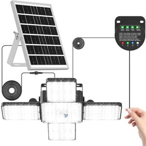 Cybrasc Solar Shed Light Indoor Outdoor, 268LED Solar Pendant Light with Motion Sensor, 4 Lighting Modes, Battery/ Mode Indicator, IP65 Waterproof for Shed Garage Gazebo Barn