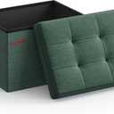 SONGMICS Mazie Collection - Small Folding Storage Ottoman, Foot Rest Stool, 12.2 x 16.1 x 12.2 Inches, 286 lb Load Capacity, for Living Room, Bedroom, Home Office, Dorm, Retro Green ULSF102C01