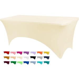 BDDC 4ft Table Cover Fitted, Ivory Spandex Table Covers, Washable and Wrinkle Resistant Stretch Tablecloths Rectangle for Events, Wedding, Banquets, Parties