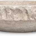 Round Travertine Vessel Sink, Natural Stone Wash Basin, Hand-Carved Bathroom Sink, Chiseled Exterior, Polished Interior, Above Counter Vanity (Soap Tray Included), Medium