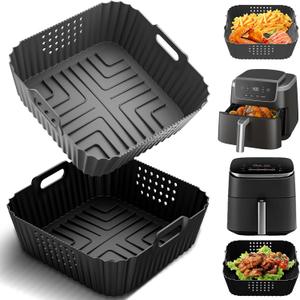 HOMELYLIFE Air Fryer Silicone Liners for Ninja AF141 AF142 5QT & AF181 6.5 QT AirFryer, Air Fryer Accessories for Cosori 5QT/6QT, 2 Pcs Reusable Square Liners for Instant 6Qt &Other 5-8QT AirFryer
