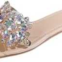Verdusa Women's Rhinestone Clear Flat Sandals Square Toe Slide Sandals 41