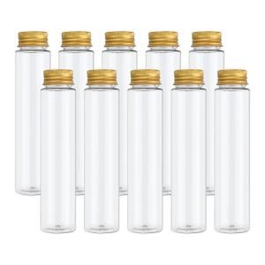 PATIKIL 110ml Test Tubes, 40pcs 5.91x1.34" Plastic Clear Flat Bottom Test Tube Containers with Caps for Bead Party Candy Bath Salt Storage Scientific Experiment Plant Propagation, Gold