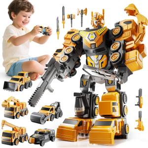 MSKOLER Robot Toys for Kids 3-5 Magnet Transforming Robot 5-in-1 Educational Toys Easy DIY Assembling Vehicle Playsets for Boys and Girls (Yellow)