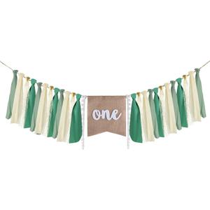 MIAHART Highchair Banner Green 1st Birthday Baby Boy Decoration Burlap Banner for Party