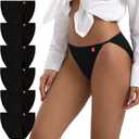 INNERSY Women's High Cut String Bikini Panties Stretchy Sexy Cotton Underwear 6-Pack (Large, Black)