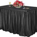 6ft Black Table Skirts for Rectangle Tables Polyester Desk Skirt Ruffle Cloth Table Skirting Tablecloth for Wedding Birthday Party Baby Shower Dessert Table Decorations (Black)