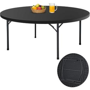 MAKE CHANGES 48" Folding Round Table, Heavy Duty Plastic Commercial Dinner Table with Foldable Steel Legs, Portable Banquet Table for Party, Events, Office, Indoor, Outdoor, Black