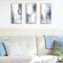KUVIOKE Abstract Wall Art Blue Gray White Minimalist Painting Modern Decor Bedroom Living Room Ready to Hang 8x16in3pcs Natural Framed