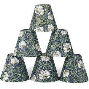 VIHOSE Set of 6 Clip-on Mini Chandelier Lamp Shades, William Morris Style Vintage Botanical Chandelier Shade for Candelabra Bulb, 2.95" x 5.91" x 5.12", Classic Lampshade Decorative (Pimpernel)