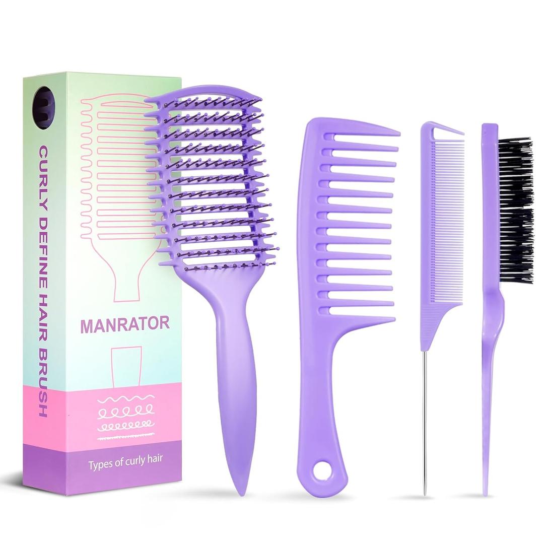 2 x Curl Defining Brush, Vented Curly Hair Brush for Effortlessly Detangling Shaping and Defining Women's Men's Curls on All Wet or Dry Hair Types, Reduces Frizz (Purple)