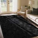 Rtizon Shag Area Rug for Bedroom, 4x6 Feet Fluffy Rugs for Girls Boy's Bed Bedside, Plush Carpet with Non-Slip Bottom for Living Room Office Dorm Nursery Room, Black