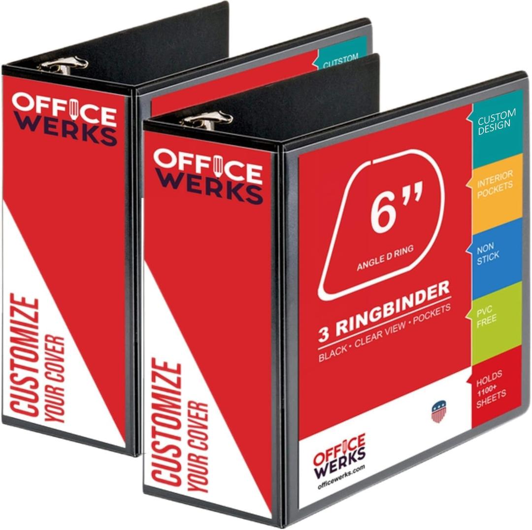 Performore - 2 Pack of 6 Inch 3 Ring Binder with Locking Angle D Rings, Professional Heavy Duty Large Storage Binder with Pockets, Fits 8.5 x 11 Inch Sheets, Non-Stick Clear View Cover, Customizable