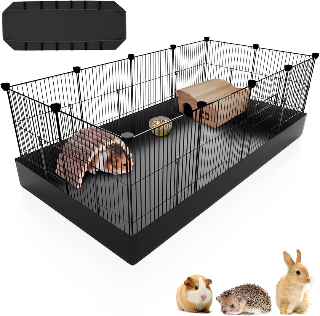 12 Panels Small Animal Playpen with Waterproof Mat - Durable Metal Wire Yard Fence for Guinea Pigs, Kittens, Puppies, Hamsters, and Hedgehogs - Indoor & Outdoor Pet Cage