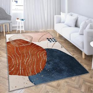 Ansouyi Orange Blue and Gold Non-Slip 5x7 ft Area Rugs, Washable Rug Carpet for Living Room, Terracotta Abstract Modern Art Home Decor Rugs for Game Room Classroom Bedroom Dining Kindergarten Room